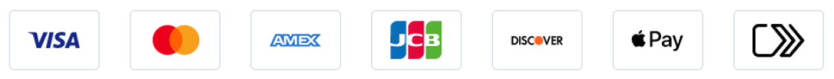 Supported payment methods: Visa, Mastercard, American Express, JCB, Discover and Apple Pay