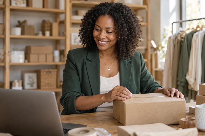 Marketplace business owner preparing a customer order